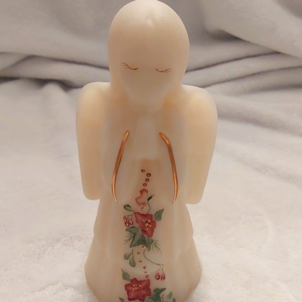 Fenton glass Angel in Ivory Satin w/ hand-painted floral accents